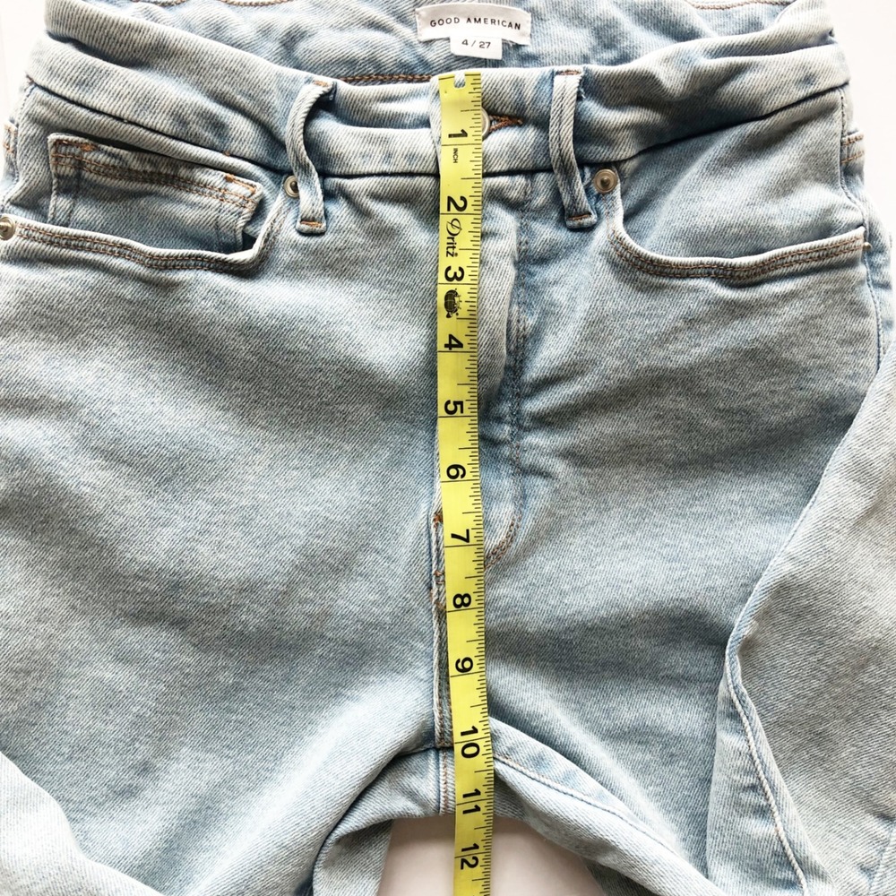 GOOD AMERICAN Jeans Size 4 Blue Good Classic Inset Ankle Slim Indigo454 Raw Hem - Picture 11 of 11